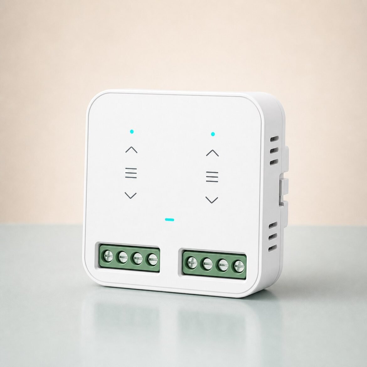 White two-channel curtain and shutter control module